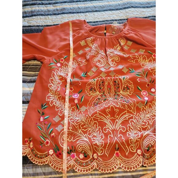 NEW Soft Surroundings Size MP Medium Petite Coral Embroidered Blouse - Picture 10 of 11